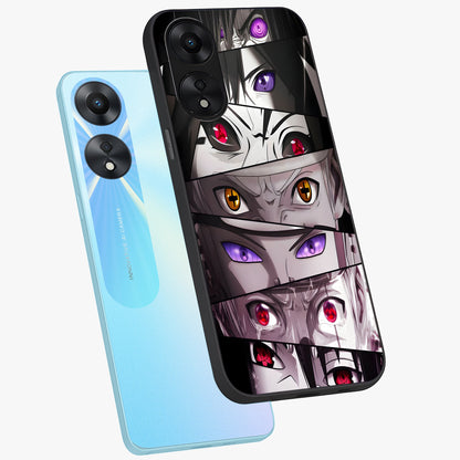 Eyes of Destiny Glass Case displayed in angled mockup highlighting bold eye illustration with mystical aesthetic style.