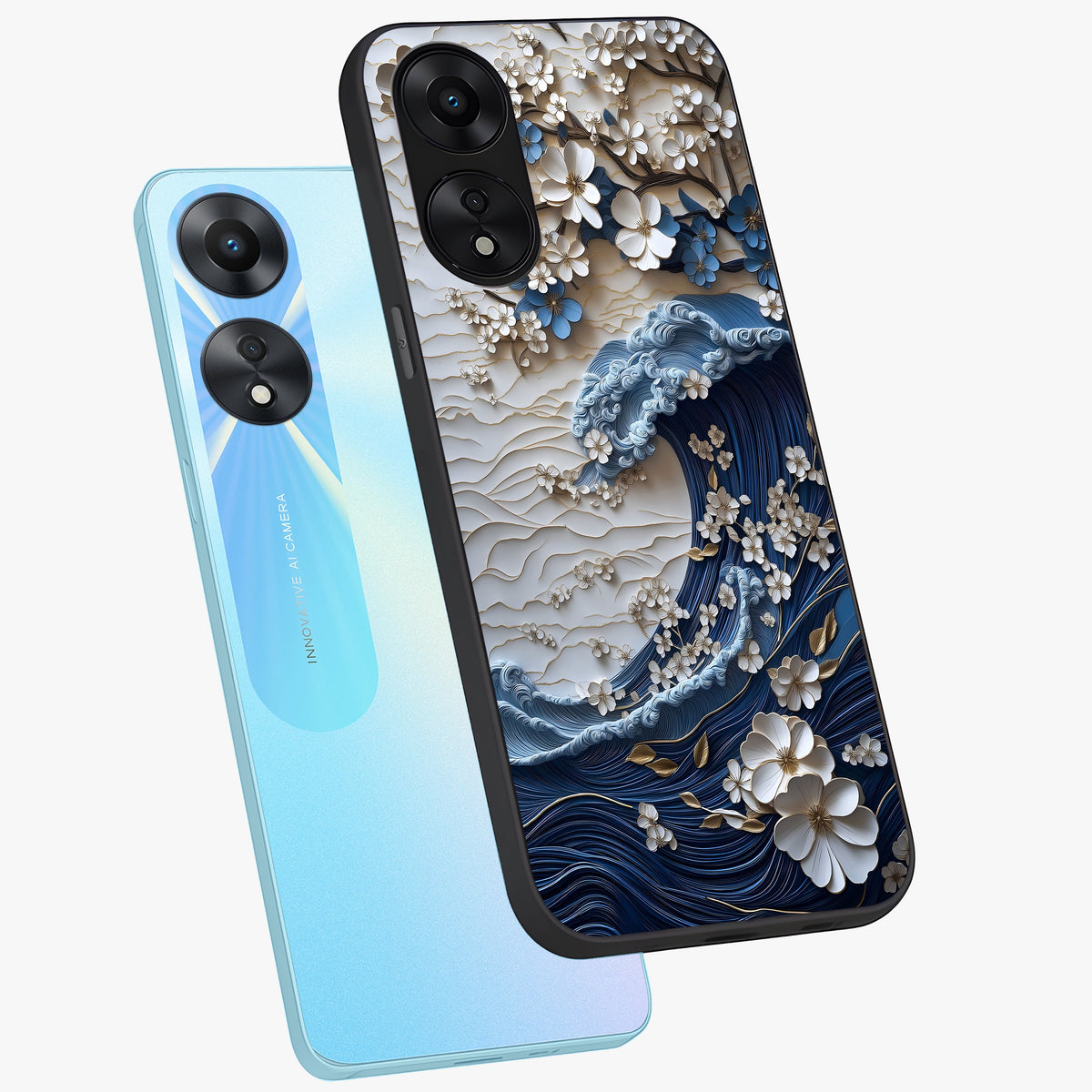 Floral Wave Origami Glass Case displayed in angled mockup highlighting geometric origami flower design with modern aesthetic style.