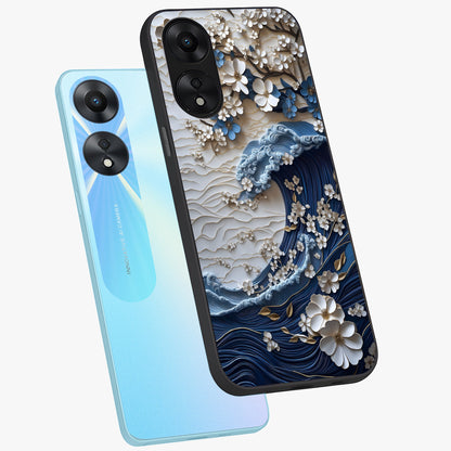 Floral Wave Origami Glass Case displayed in angled mockup highlighting geometric origami flower design with modern aesthetic style.