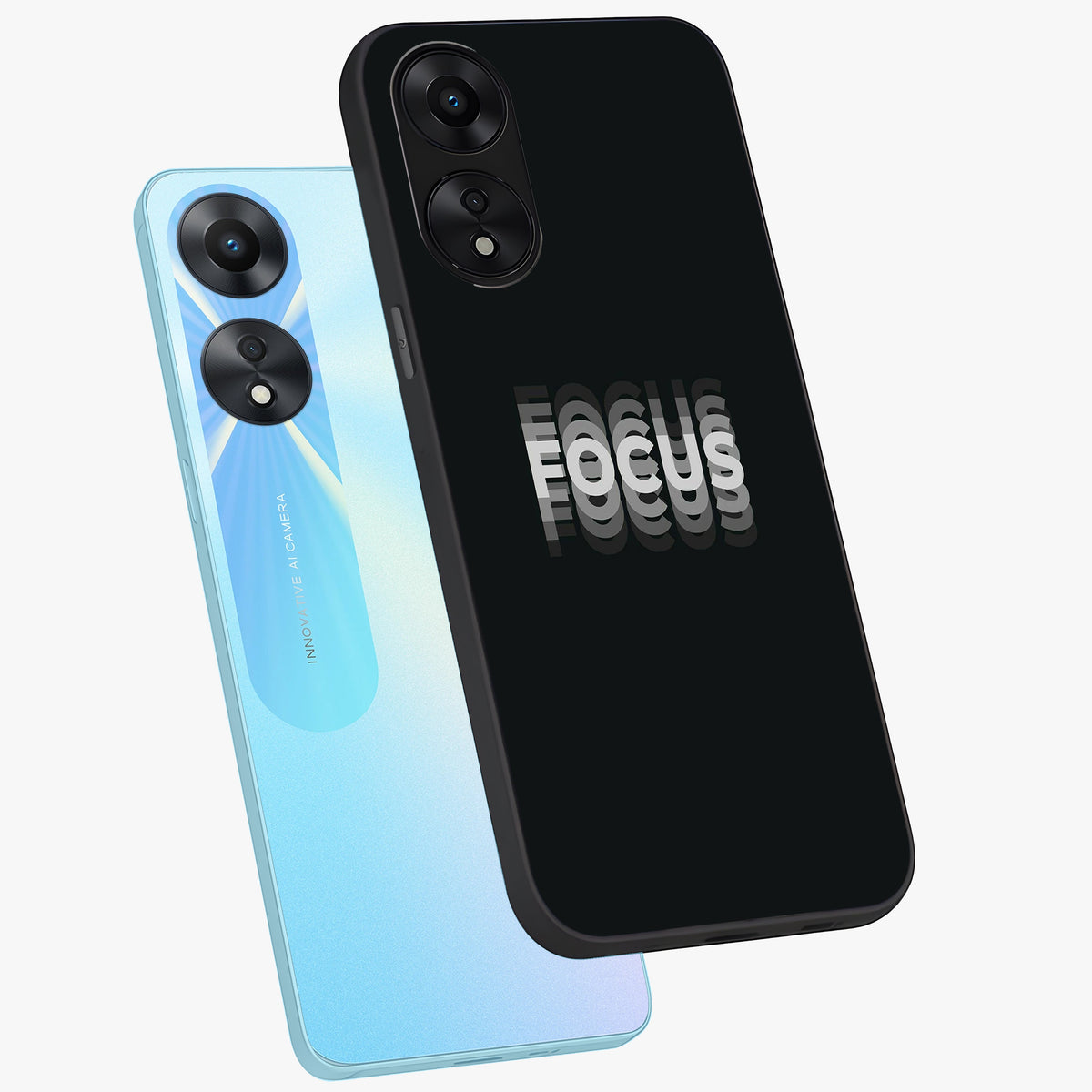 Focus Mode On Glass Case displayed in angled mockup highlighting clean minimal text artwork with modern aesthetic style.