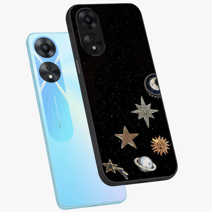 Galactic Charm Glow Glass Case displayed in angled mockup highlighting luminous galaxy inspired design with dreamy aesthetic.