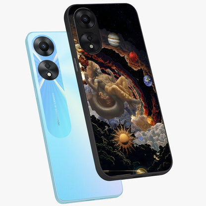 Galactic Divine God Glass Case displayed in angled mockup highlighting powerful celestial deity illustration with galactic aesthetic.