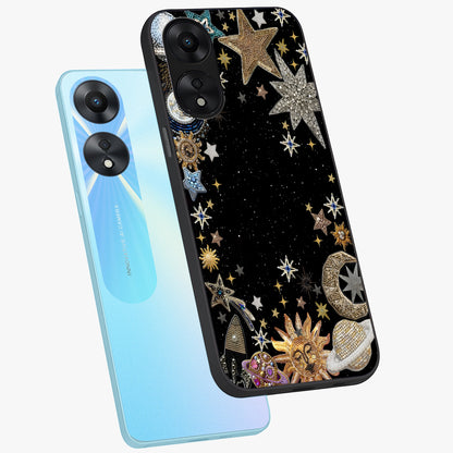 Galactic Jewel Stars Glass Case displayed in angled mockup highlighting shining celestial star design with cosmic aesthetic style.