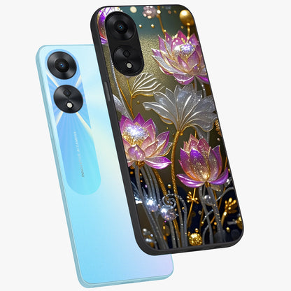 Golden Floral Majesty Glass Case displayed in angled mockup highlighting elegant flower design with royal golden aesthetic.
