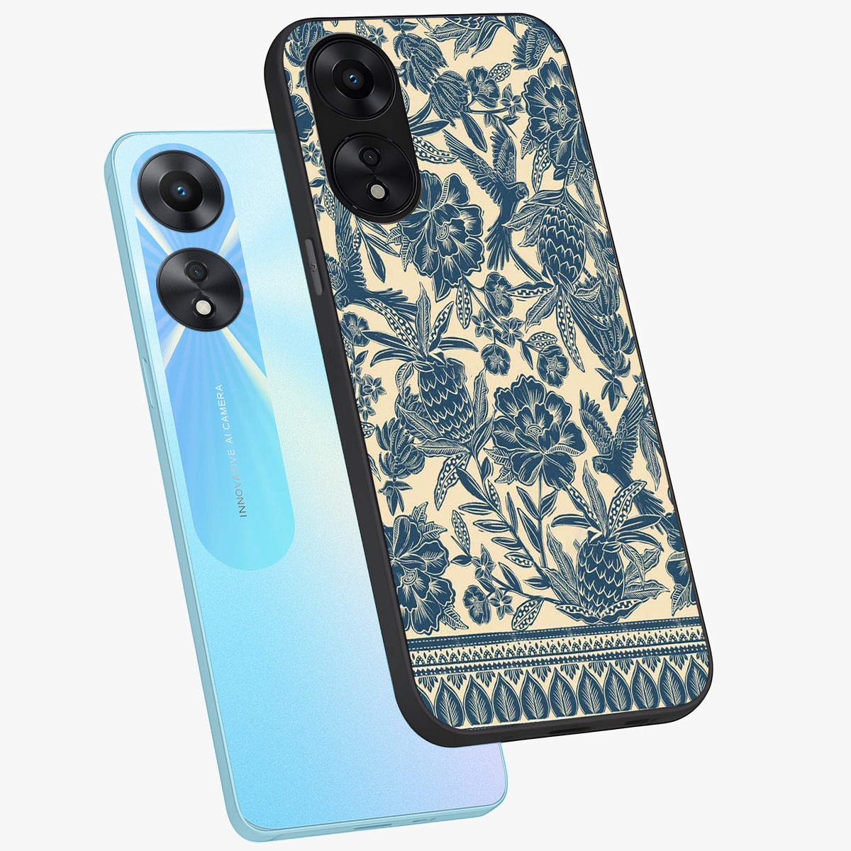 Heirloom Wild Bloom Glass Case displayed in angled mockup highlighting botanical bloom design with classic aesthetic style.