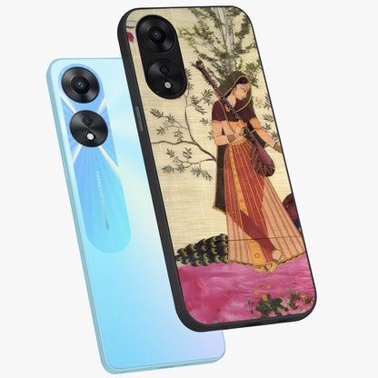 Lady With Veena Art Glass Case displayed in angled mockup highlighting graceful musical illustration with cultural artistic aesthetic.