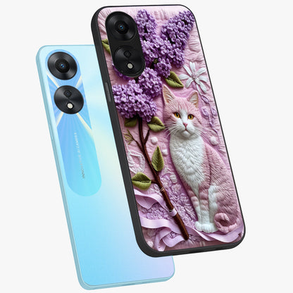 Lavender Cat Whimsy Glass Case displayed in angled mockup highlighting playful feline illustration with pastel lavender aesthetic.