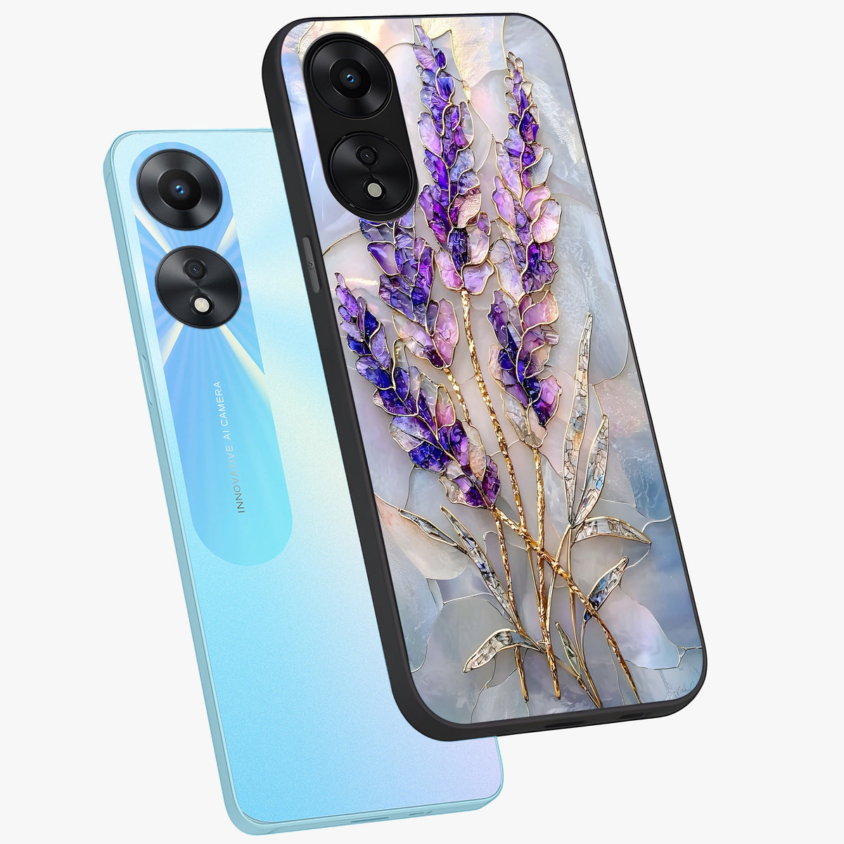 Lavender Dream Glow Glass Case displayed in angled mockup highlighting dreamy purple glow design with soft artistic style.