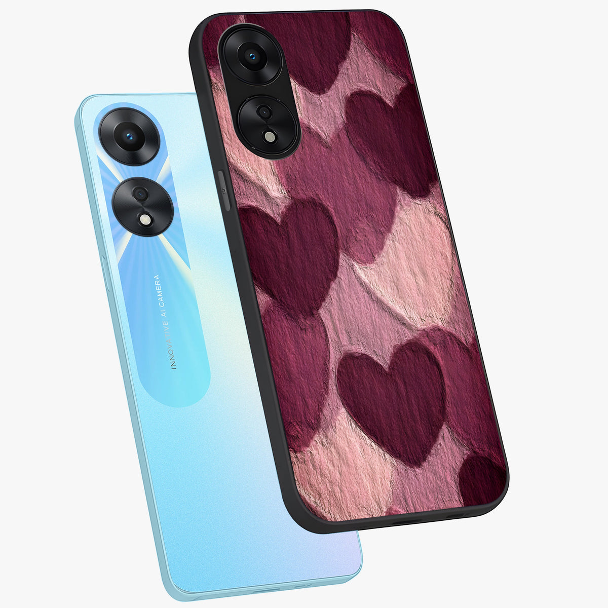 Layered Paper Hearts Glass Case displayed in angled mockup highlighting creative paper craft heart design with romantic aesthetic.