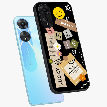 Lucky Aesthetic Collage Glass Case displayed in angled mockup highlighting stylish collage pattern with modern aesthetic vibe.