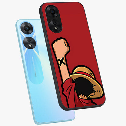 Luffy X Spirit Glass Case displayed in angled mockup highlighting powerful anime design with energetic action aesthetic.