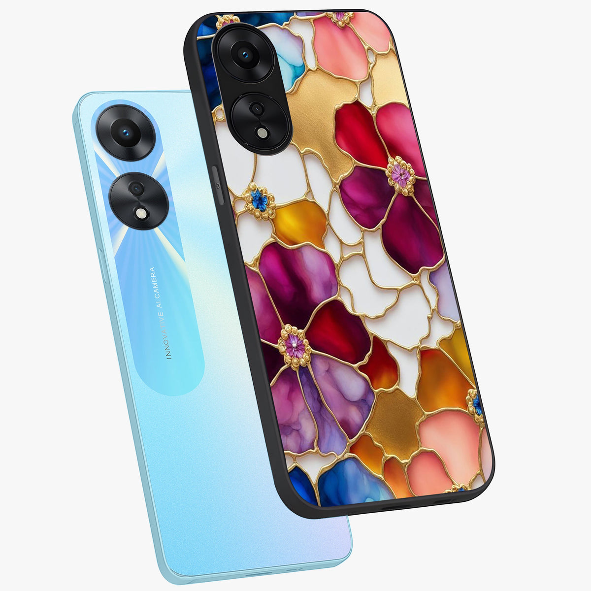 Marble Flower Pattern Glass Case displayed in angled mockup highlighting elegant marble floral design with modern aesthetic.