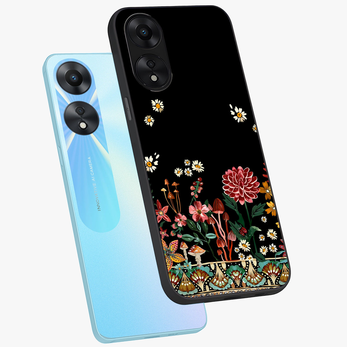 Midnight Bloom Pattern Glass Case displayed in angled mockup highlighting elegant flower design with midnight aesthetic style.
