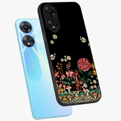 Midnight Bloom Pattern Glass Case displayed in angled mockup highlighting elegant flower design with midnight aesthetic style.