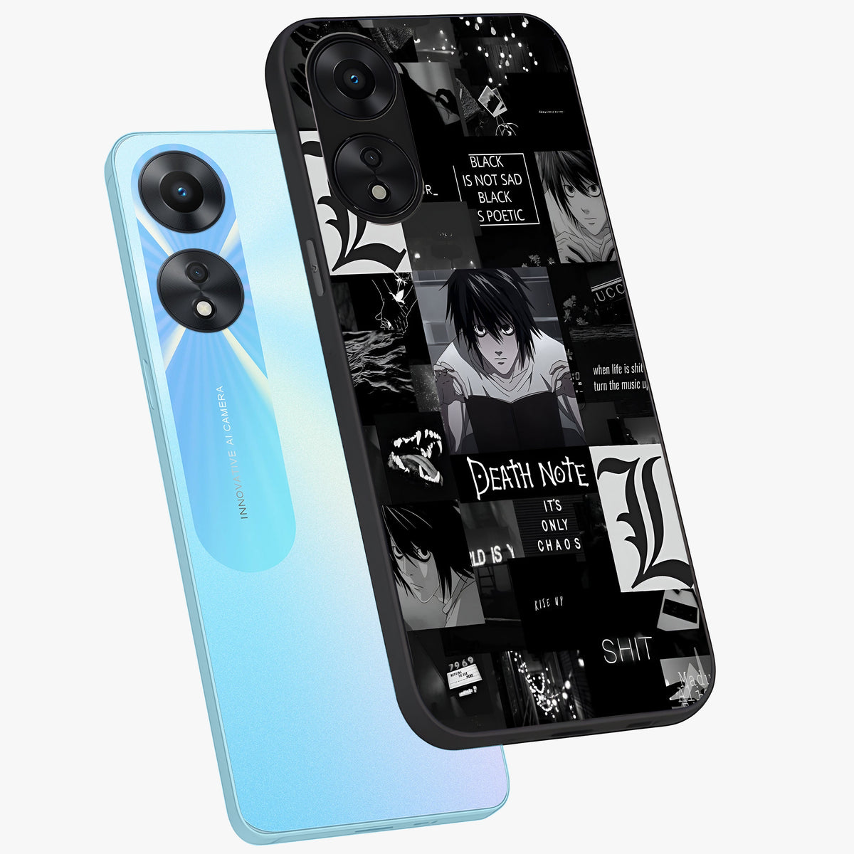 Midnight Chaos Mind Glass Case displayed in angled mockup highlighting chaotic artistic design with dramatic midnight aesthetic.