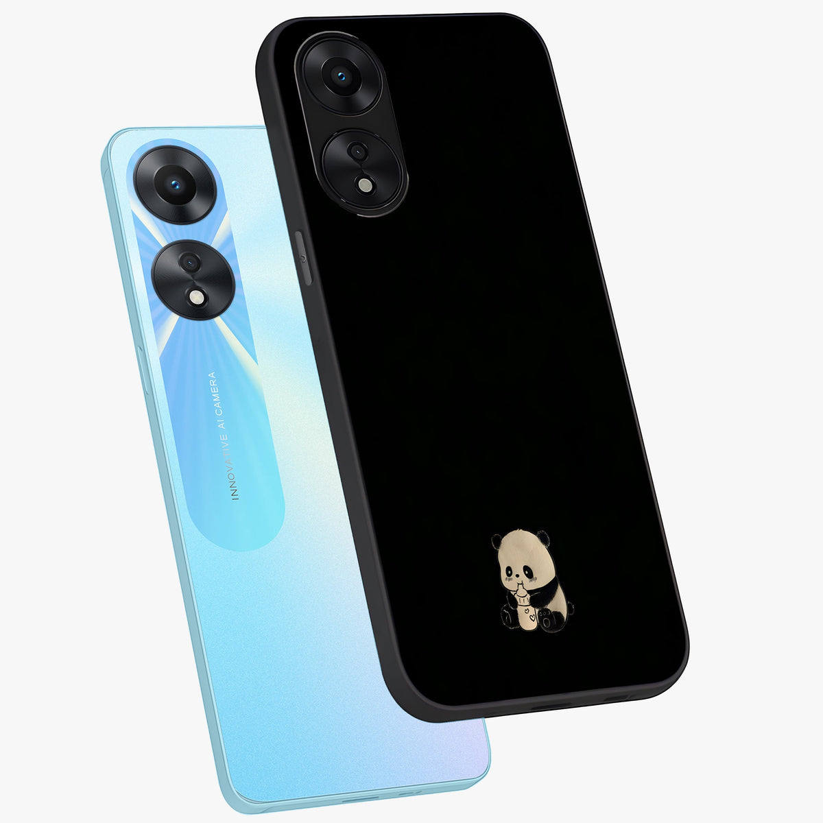 Midnight Panda Love Glass Case displayed in angled mockup highlighting adorable panda illustration with midnight aesthetic.