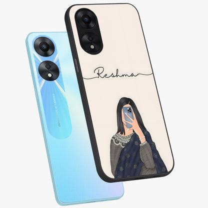 Mirror Mood Muse With Custom Name Glass Case displayed in angled mockup highlighting aesthetic mirror inspired design with custom name feature.