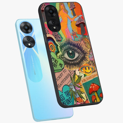 Mystic Eye Wonderland Glass Case displayed in angled mockup highlighting magical eye illustration with dreamy aesthetic.