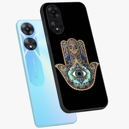 Mystic Hamsa Eye Glass Case displayed in angled mockup highlighting spiritual hamsa symbol with mystical aesthetic style.