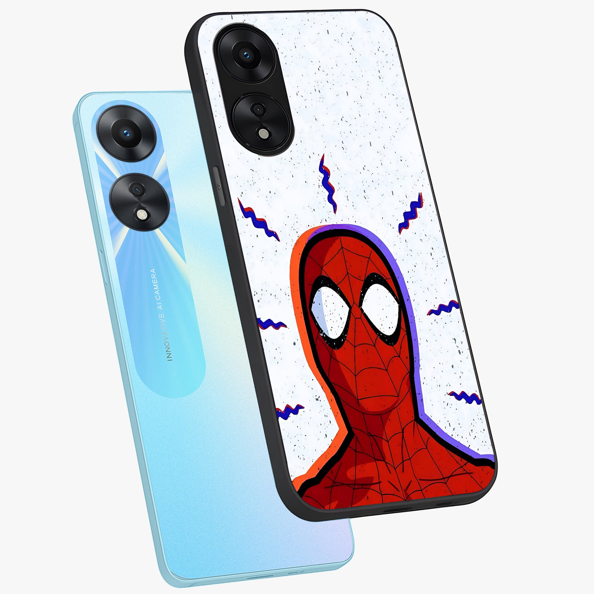 Omg Spiderman Glass Case displayed in angled mockup highlighting dynamic hero illustration with action comic aesthetic.