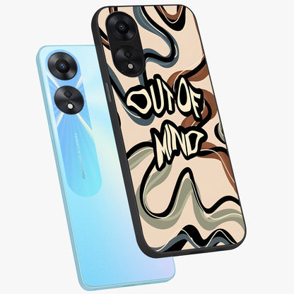 Out Of Mind Glass Case displayed in angled mockup highlighting bold statement design with modern artistic aesthetic.
