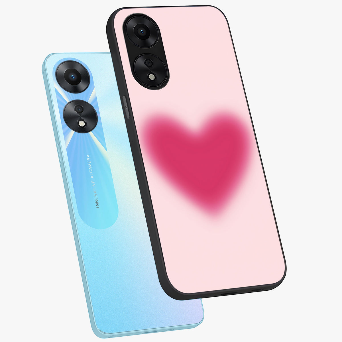 Pink Aura Heart Glass Case displayed in angled mockup highlighting vibrant pink heart design with dreamy aura aesthetic.