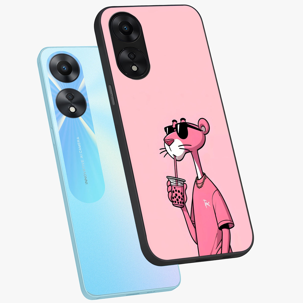 Pink Panther Glass Case displayed in angled mockup highlighting playful cartoon character design with vibrant pink aesthetic.