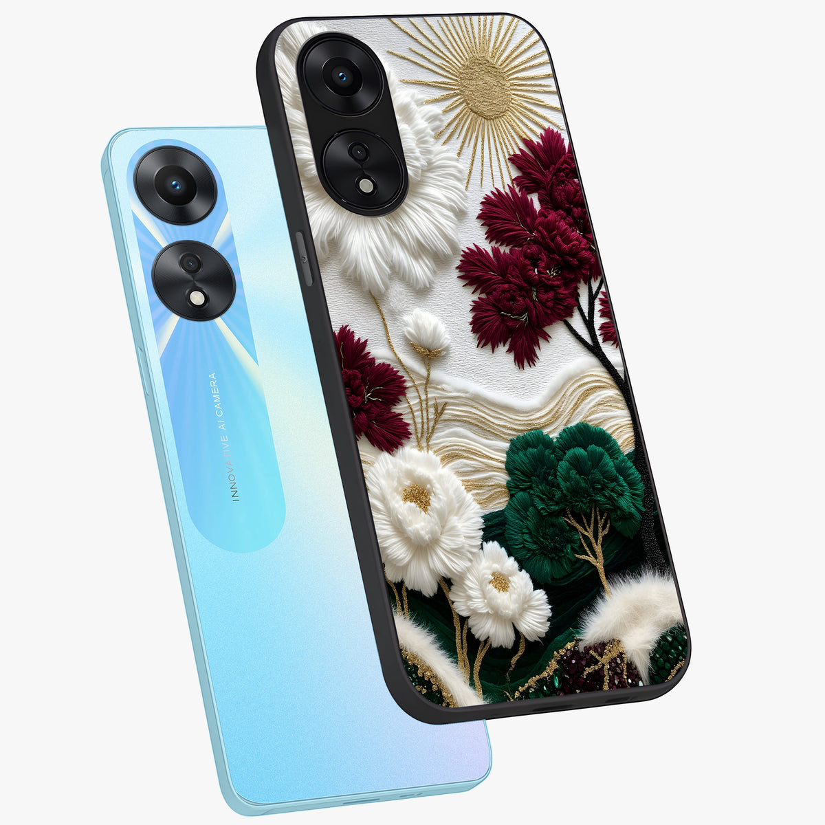 Radiant Bloom Elegance Glass Case displayed in angled mockup highlighting graceful floral design with radiant aesthetic style.