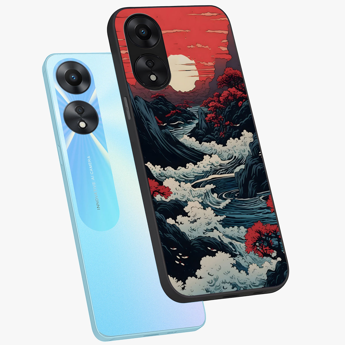 Red Sunset Scenery Glass Case displayed in angled mockup highlighting glowing sunset sky design with scenic aesthetic.
