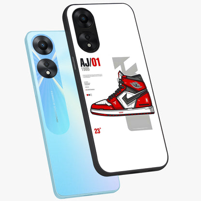 Retro Sneaker Blueprint Glass Case displayed in angled mockup highlighting detailed shoe design with sporty retro aesthetic.