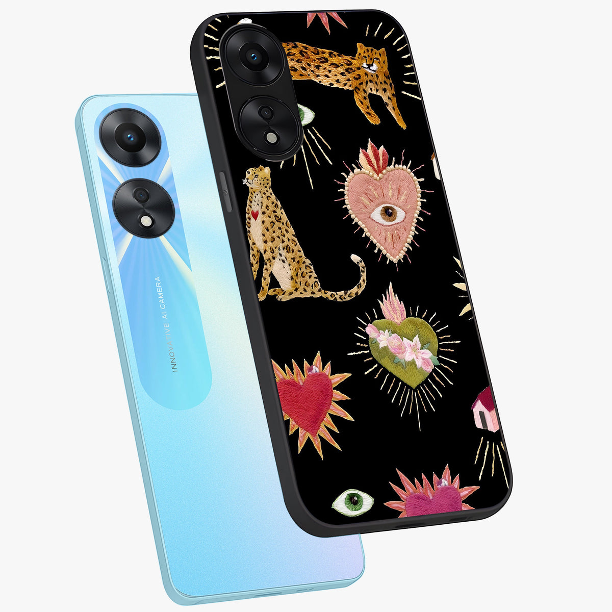 Sacred Jungle Heart Glass Case displayed in angled mockup highlighting lush tropical design with natural aesthetic style.