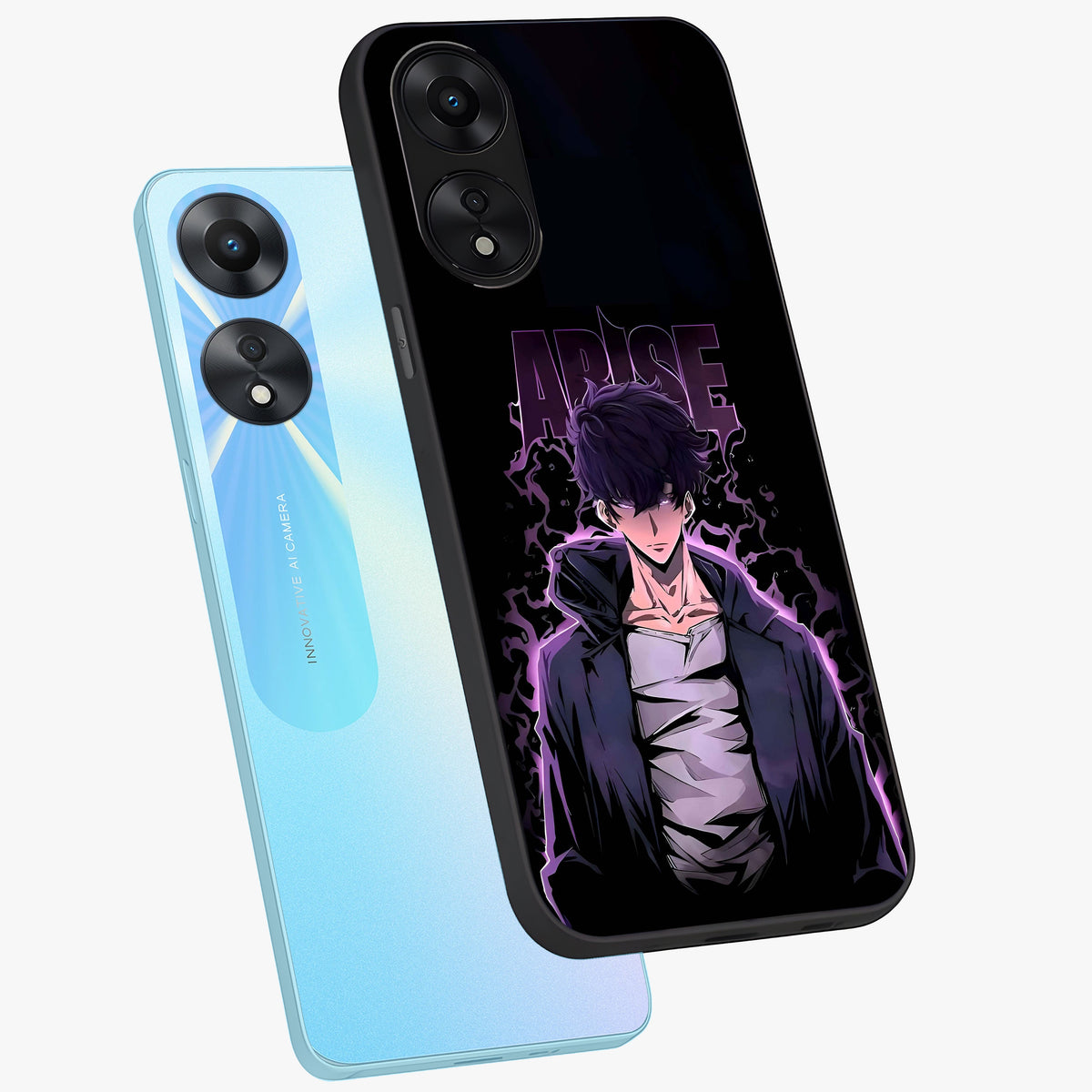 Shadow Monarch Awakening Glass Case displayed in angled mockup highlighting dramatic shadow warrior design with fantasy aesthetic.