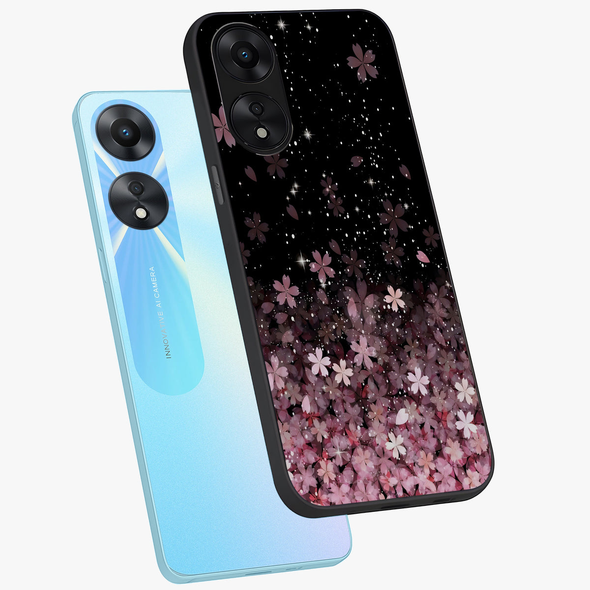 Small Starry Flowers Glass Case displayed in angled mockup highlighting tiny flower pattern with celestial aesthetic style.