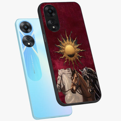 Solar Riders Glass Case displayed in angled mockup highlighting powerful rider illustration with radiant solar aesthetic.