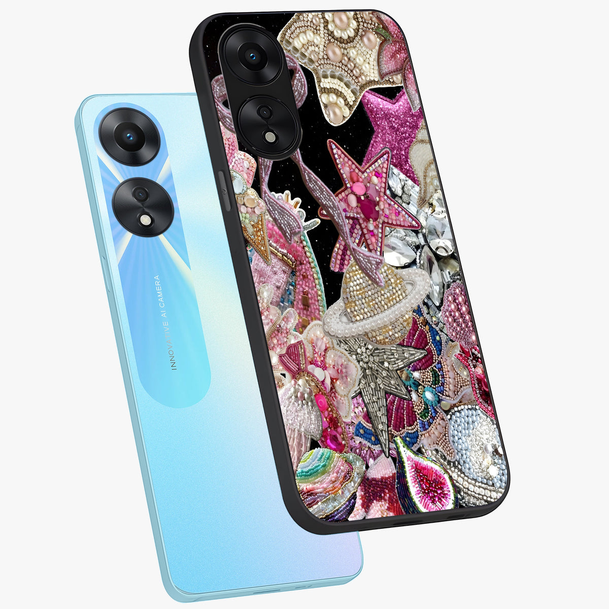 Starlit Jewel Dream Glass Case displayed in angled mockup highlighting glowing celestial jewel design with dreamy aesthetic.