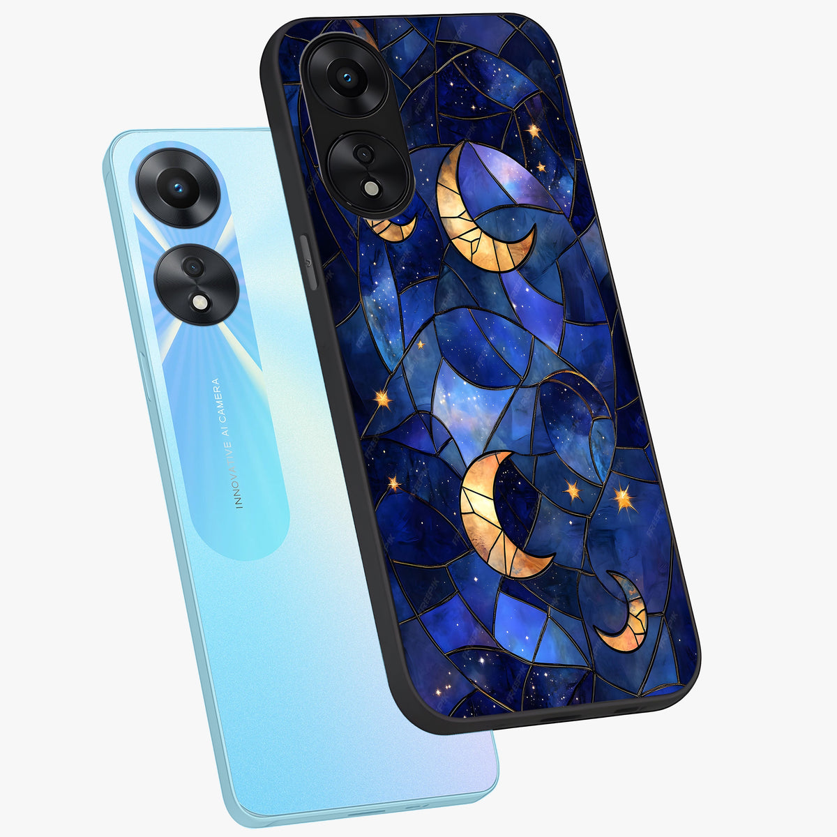 Starlit Sky Tapestry Glass Case displayed in angled mockup highlighting celestial night pattern with artistic aesthetic style.
