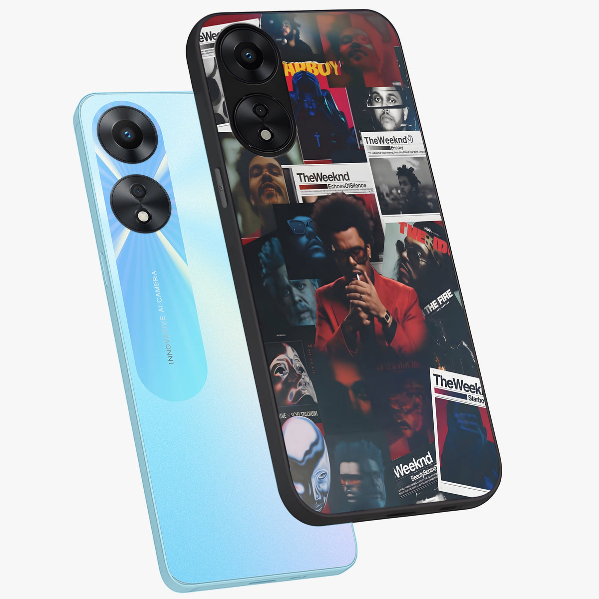 The Weeknd Glass Case displayed in angled mockup highlighting stylish pop culture inspired design with modern aesthetic.