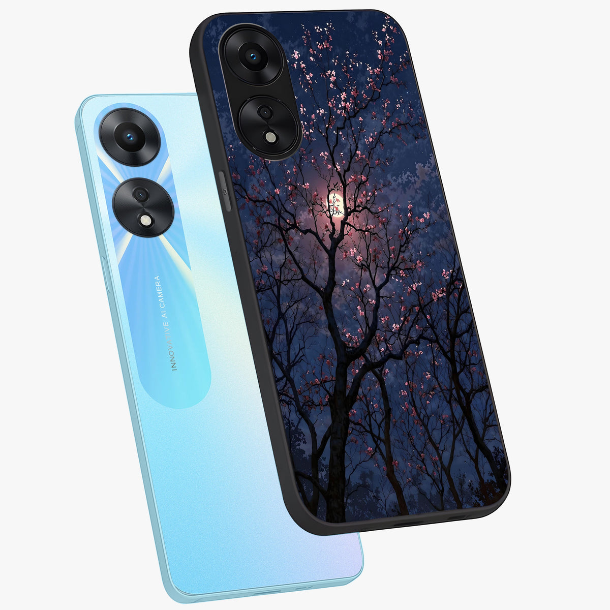 Twilight Sakura Serenade Glass Case displayed in angled mockup highlighting delicate sakura flower design with dreamy aesthetic.
