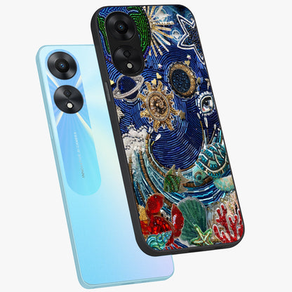 Universe Underwater Spark Glass Case displayed in angled mockup highlighting glowing aquatic design with celestial aesthetic.