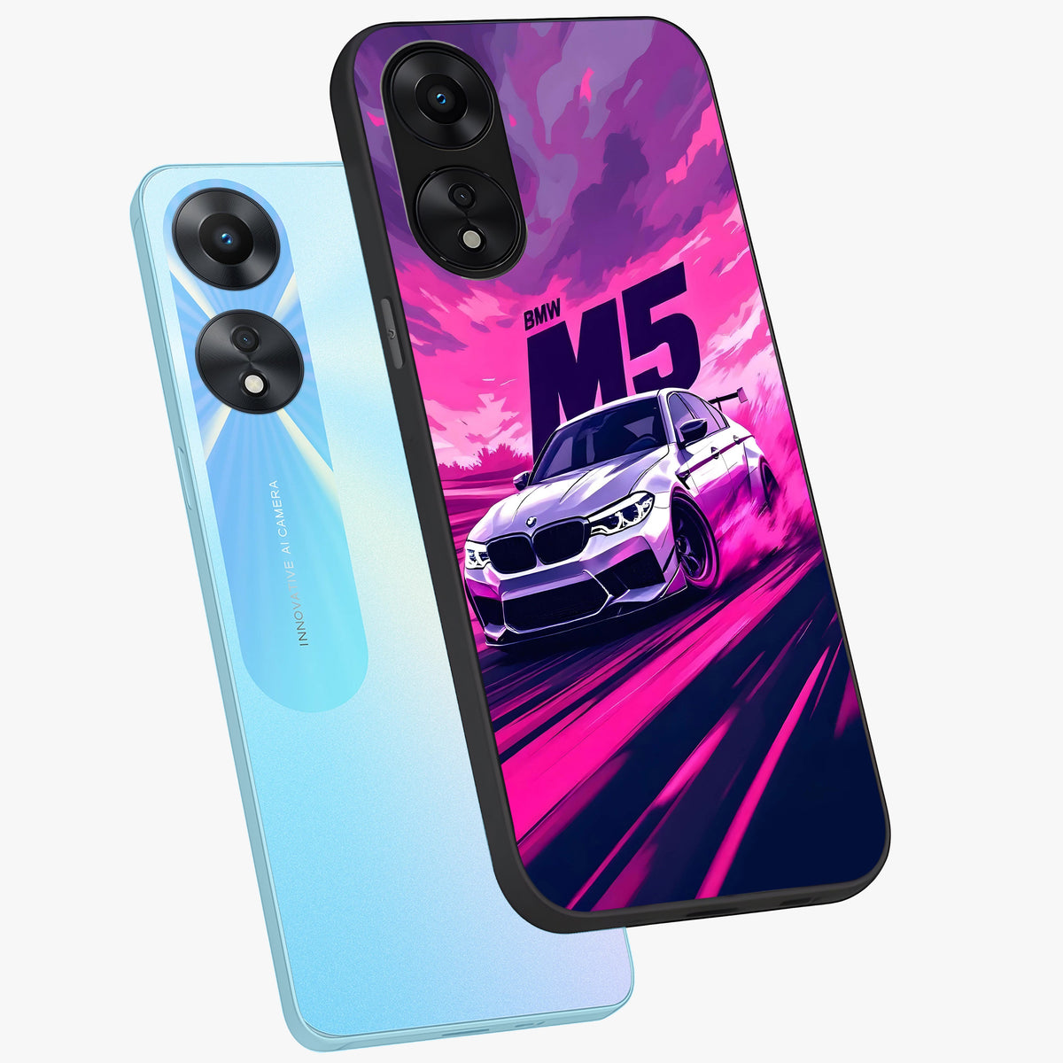 Velocity Drift Pulse Glass Case displayed in angled mockup highlighting dynamic drift design with sporty automotive aesthetic.