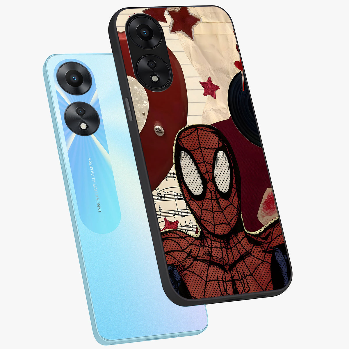 Web Warrior Vibes Glass Case displayed in angled mockup highlighting dynamic web design with comic style aesthetic.