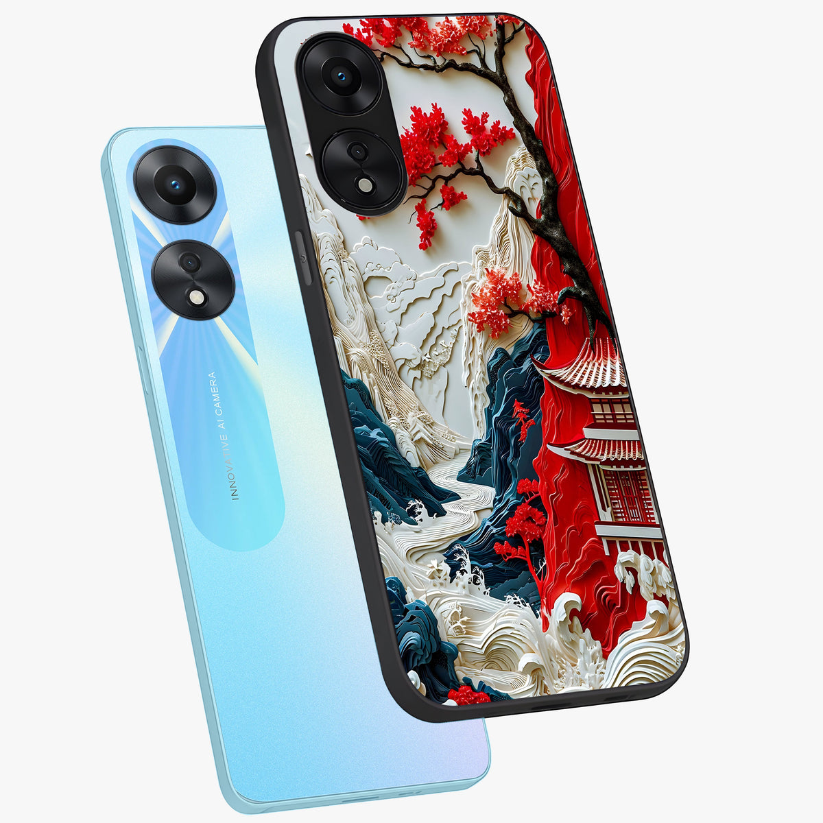 Whispers Of Sakura Waves Glass Case displayed in angled mockup highlighting flowing sakura design with soft floral aesthetic.