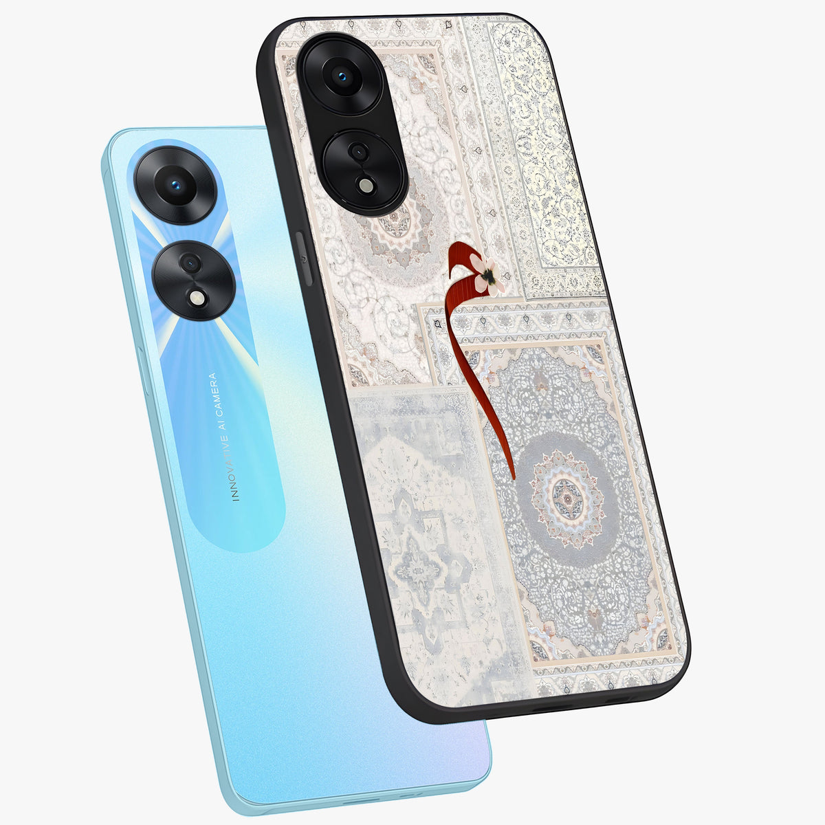 White Aesthetic Bow Glass Case displayed in angled mockup highlighting clean bow design with soft aesthetic style.