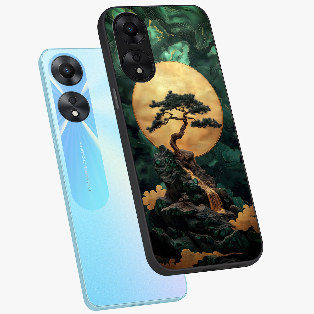 Zen Moon Rise Glass Case displayed in angled mockup highlighting peaceful lunar design with zen aesthetic style.