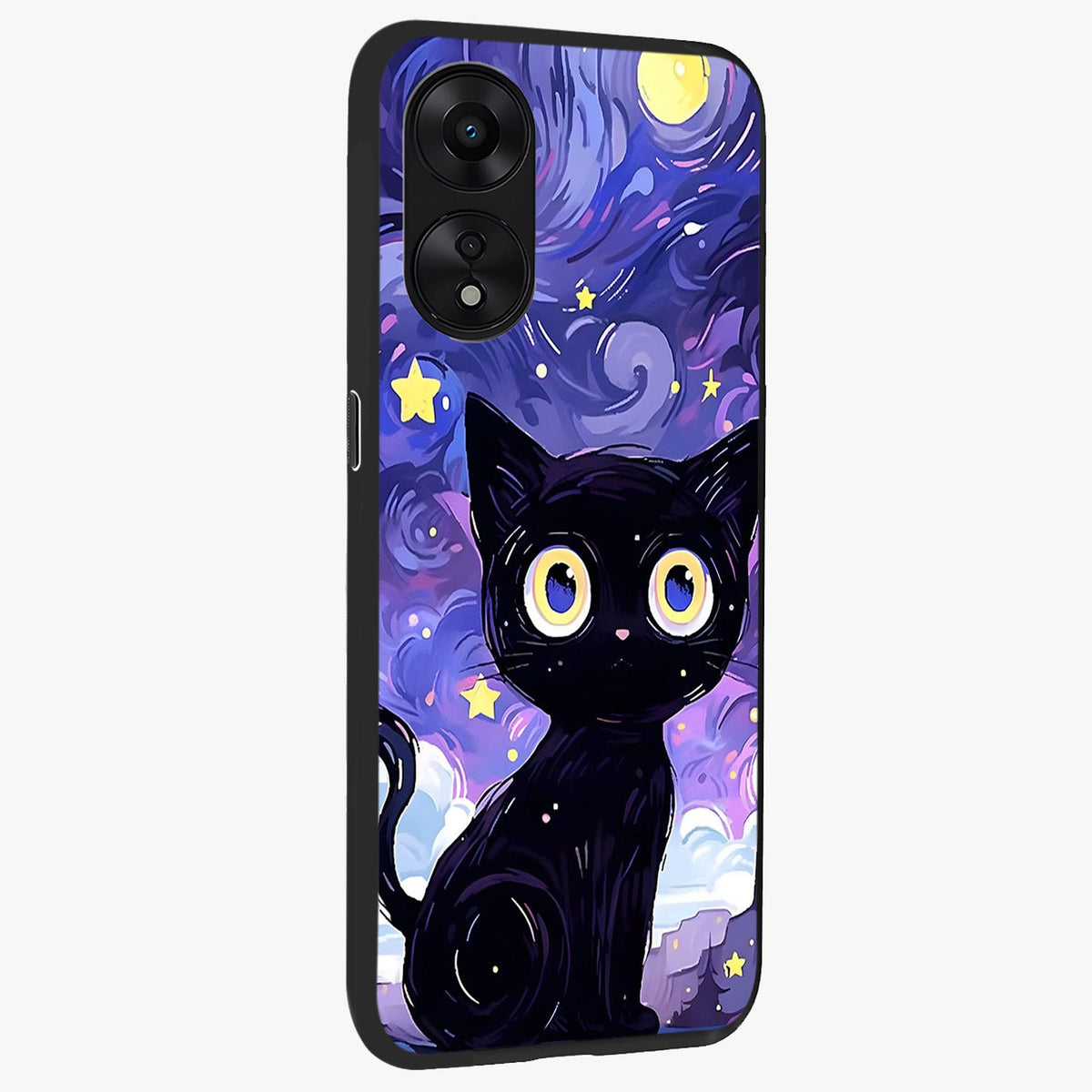 Abstract Cat Art Glass Case upright view showcasing creative feline illustration and aesthetic artistic style.