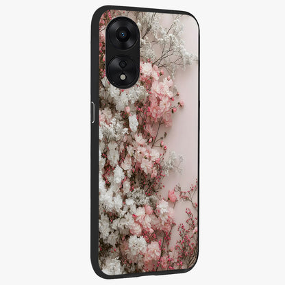 Blush Blossom Cloud Glass Case upright view showcasing calm floral cloud artwork with gentle dreamy theme.