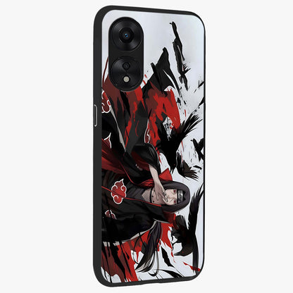 Crimson Crow Illusion Glass Case upright view showcasing striking crow illusion artwork with intense crimson theme.