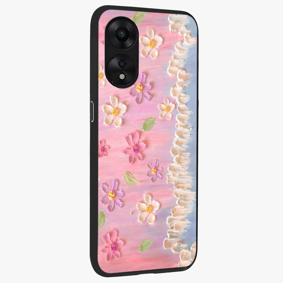 Dreamy Painted Garden Glass Case upright view showcasing vibrant floral garden artwork with artistic nature theme.