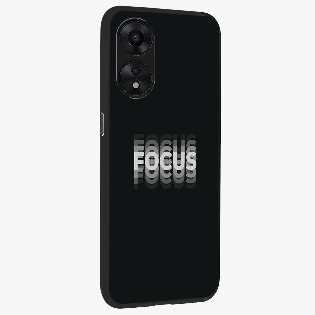 Focus Mode On Glass Case upright view showcasing strong typography statement with sleek motivational theme.