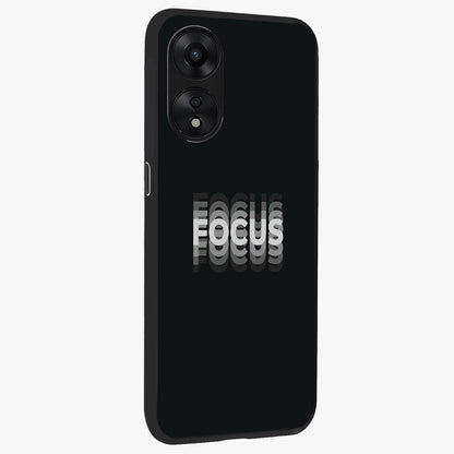Focus Mode On Glass Case upright view showcasing strong typography statement with sleek motivational theme.